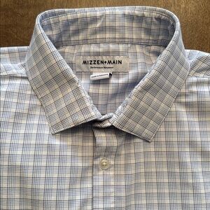 Mizzen+Main XL Trim Fit White and Blue Grid Men's Shirt